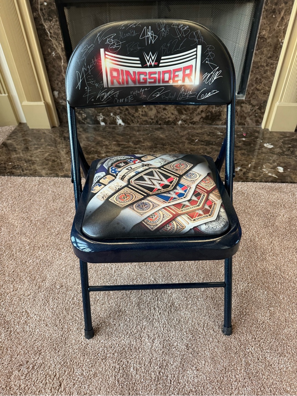 WWE Ringsider 2018 Black Folding Fan Chair with Championship Graphic